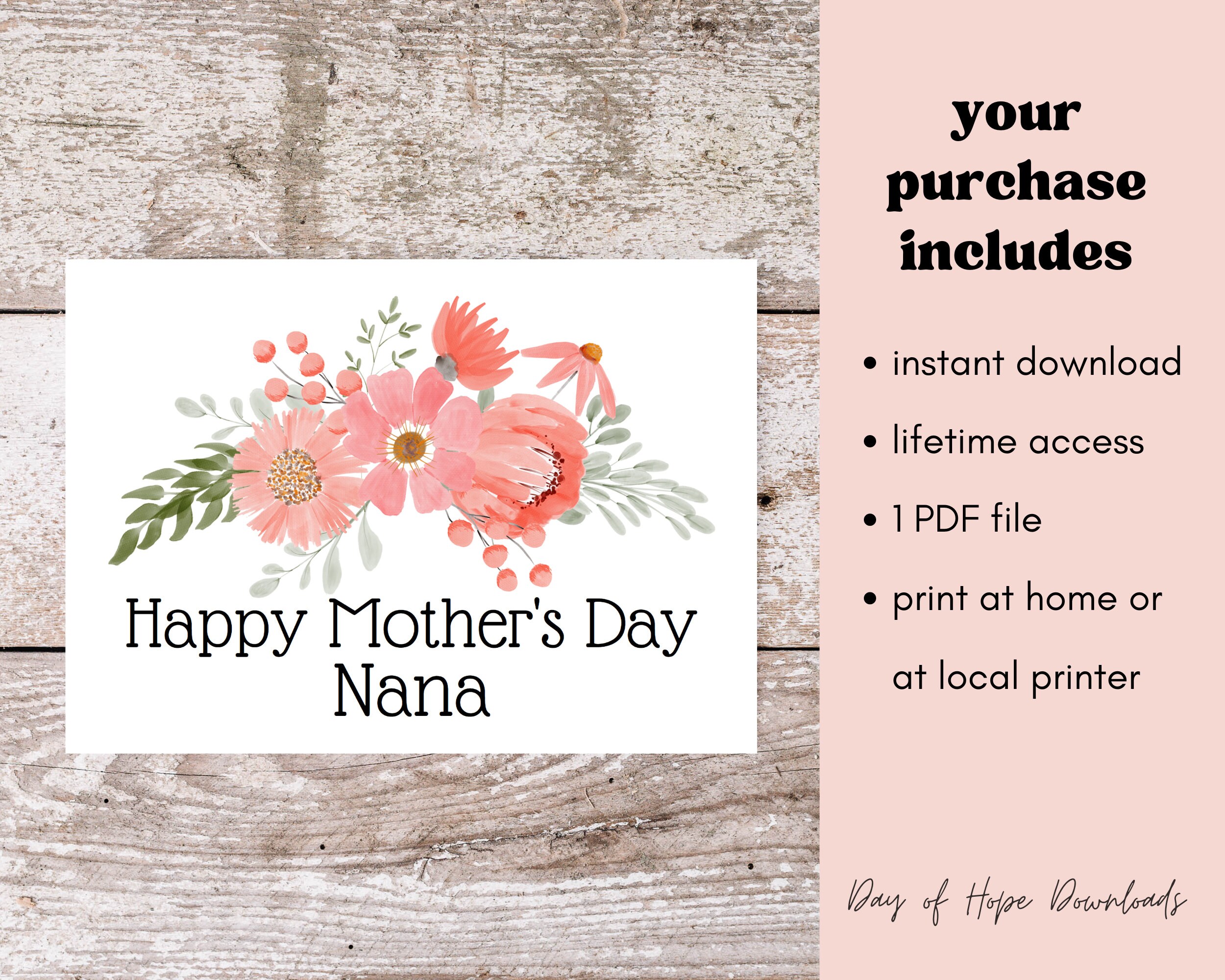Printable Mothers Day Card for Nana | Happy Mother's Day Nana Card ...