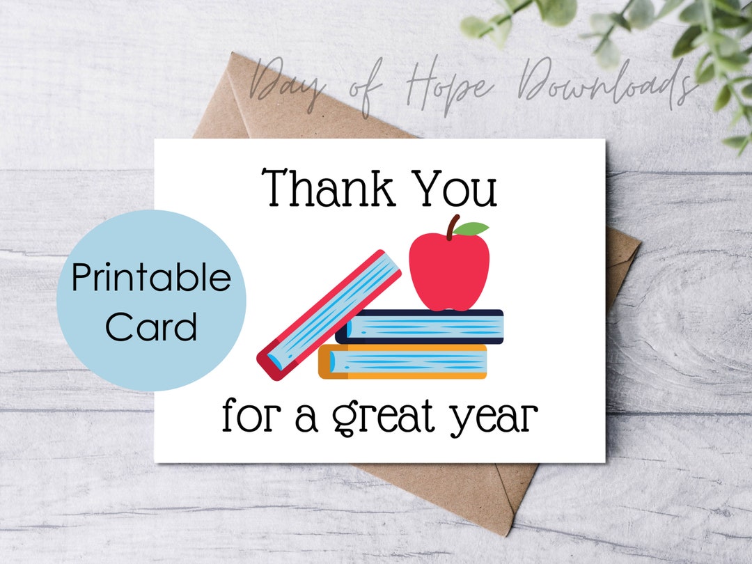 Printable Teacher Thank You Card Thank You for a Great Year Etsy Printable Teacher Thank You Card Thank You for a Great Year Etsy