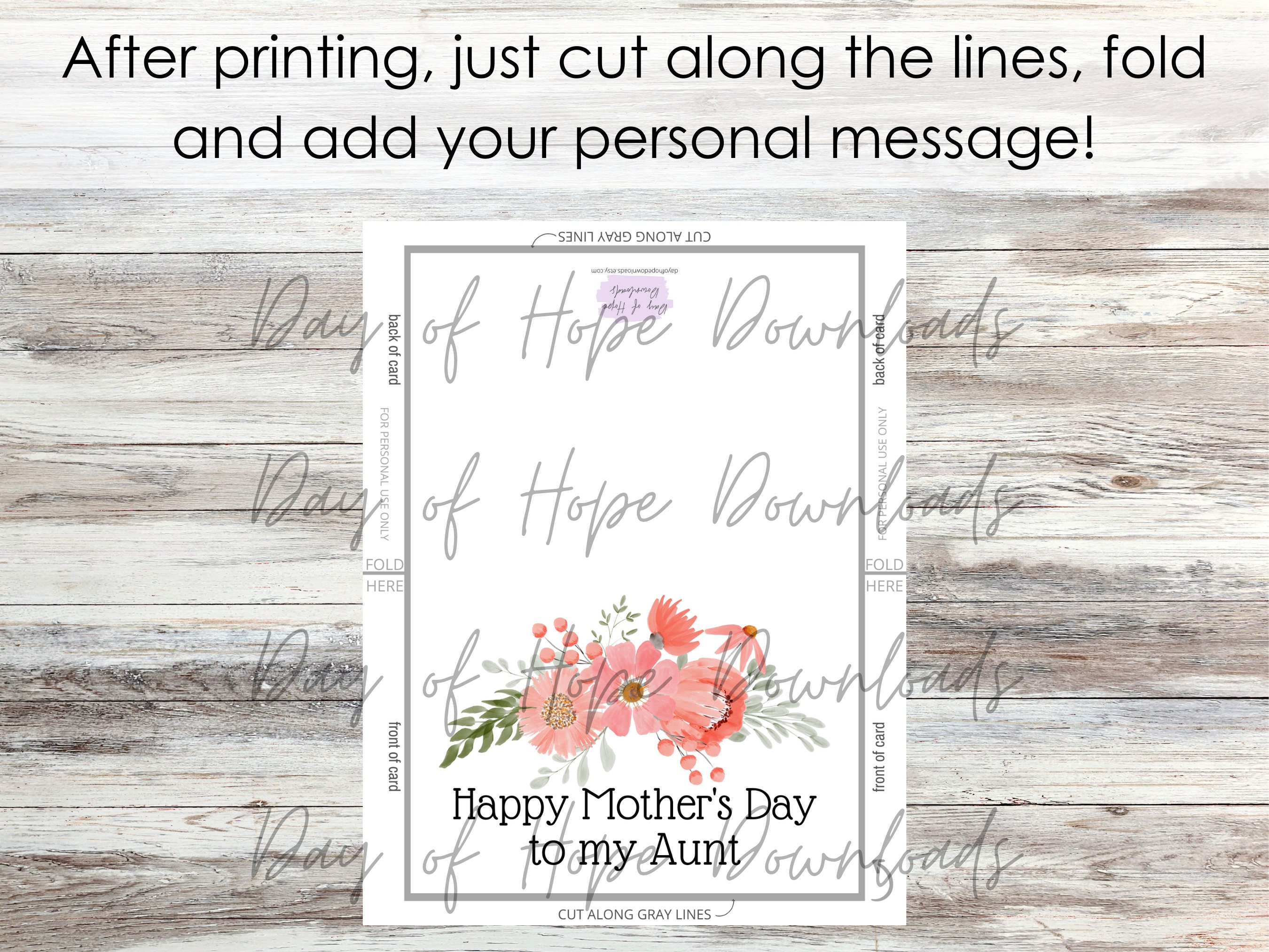 Printable Aunt Mothers Day Card | Happy Mother's Day to My Aunt | Aunt ...