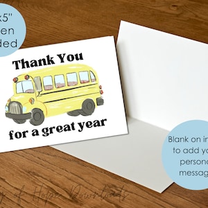Printable Bus Driver Thank You Card, Thank You for a Great Year for ...