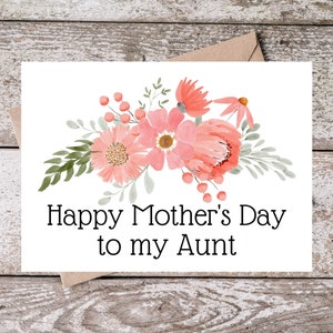 Tante Mutter-Tageskarte zum Ausdrucken | Alles Gute zum Muttertag meiner Tante | Tante Mutter Tages Karte mit rosa Aquarell Blumenmuster PF002