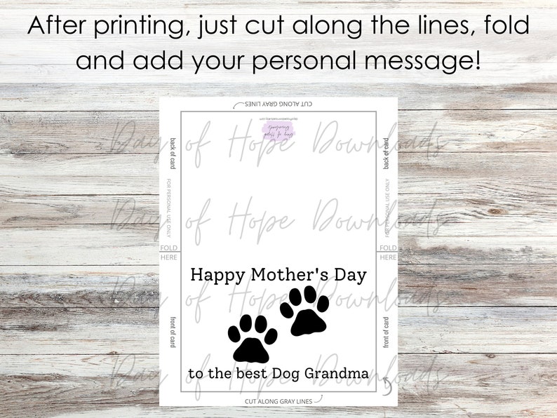 Printable Dog Grandma Mothers Day Card With Pawprints | Happy Mother's ...