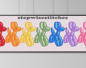 Regenbogen Ballon Tiere (Getrennt) Kreuzstich PDF Muster-Download