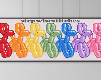 Regenbogen Ballon Tiere (Überlappend) Kreuzstich PDF Muster Download