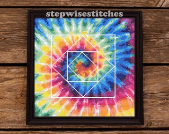 Kreuzstichmuster Bunter Regenbogen - Batikmuster - PDF-Downloads - 3 Größen von Diagrammen