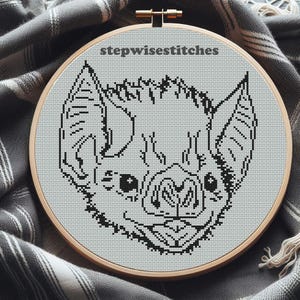 Easy Bat Face Cross Stitch Pattern - PDF download - 3 sizes of charts