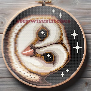 Starry Barn Owl Cross Stitch Pattern - PDF download - 3 sizes of charts - 17 colors