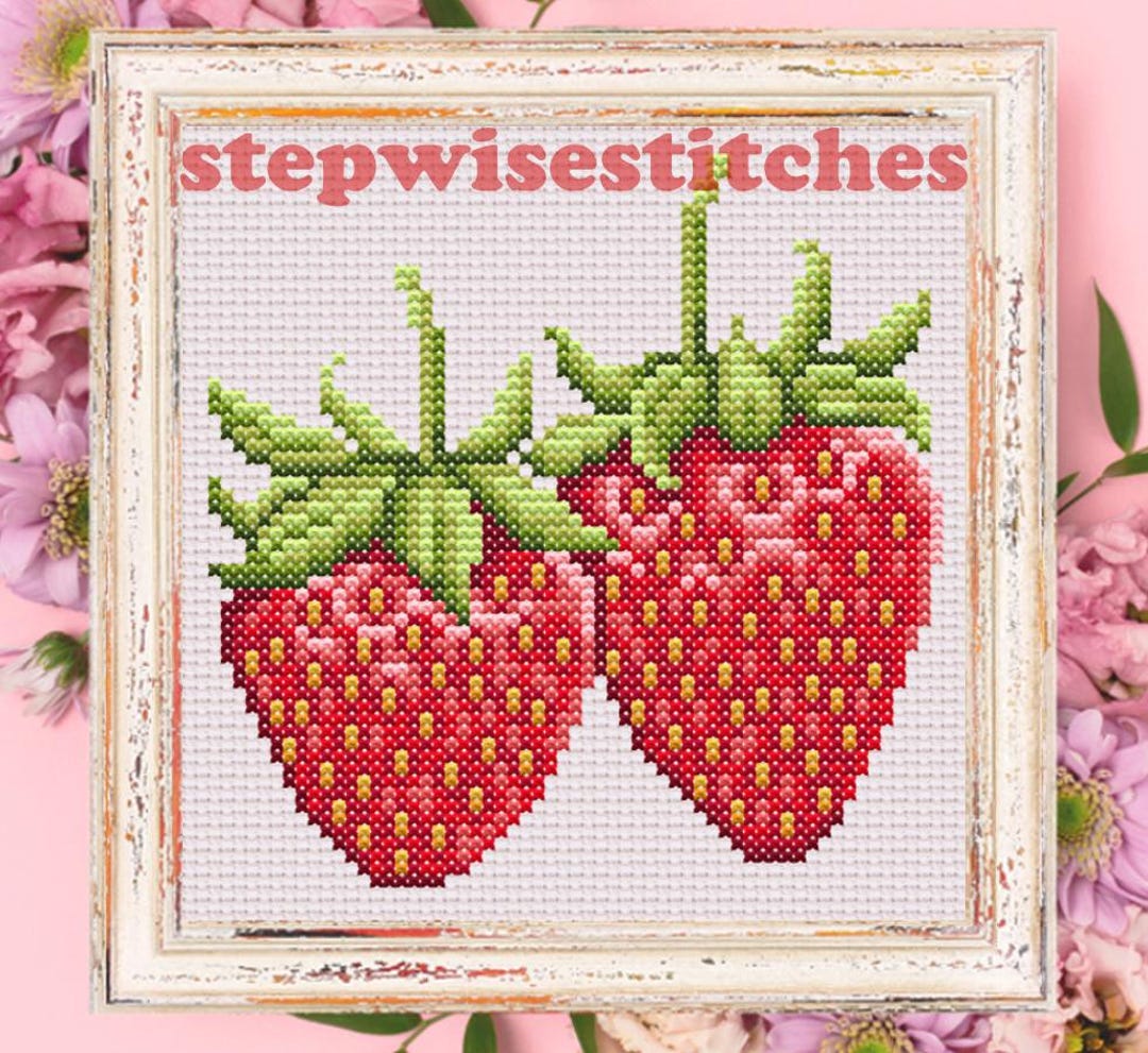 Strawberries Cross Stitch Pattern: Two Chart Sizes (PDF Download) - Etsy