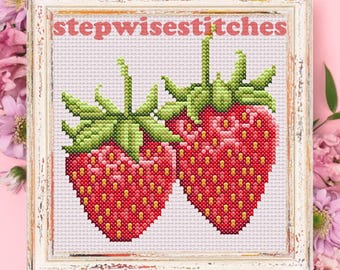 Erdbeeren Kreuzstich-Muster: Zwei Größen (PDF Download)