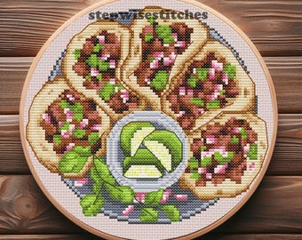 Tacos Cross Stitch Pattern - PDF downloads - 3 sizes of charts
