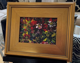 Many Colors of Flowers Original Painting in a Gold or Black Frame By Brenda, Art and Collectibles