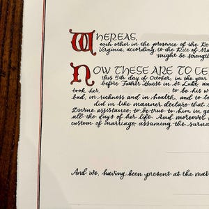Traditionelle/Quäker-Heiratsurkunde in klassischer Kalligraphie