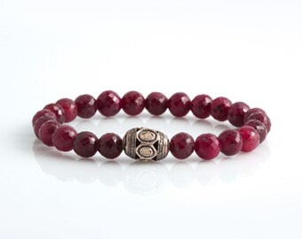 Ruby and Diamond Beaded Bracelet for Men - Multi stone Mens Bracelet - Handmade Gift for Him - Sterling Silver Jewelry by Schwarzys