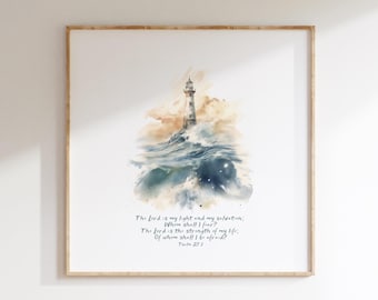 Digital DOWNLOAD Psalm 27:1 Jesus Cross Lighthouse The Lord is my Light and my Salvation  Light of the World Christian Arts Gift Home Decor