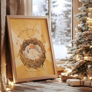 Digital DOWNLOAD For God So Loved The World, Immanuel God With Us, King Baby Jesus, Manger, Nativity, Printable Christian Christmas Cards