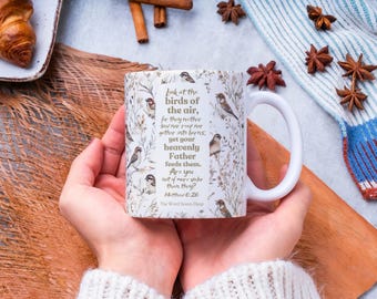 Sparrow Matthew 6v26 Look at the Birds 11oz/ 325ml Ceramic Mug Christian Christmas Gift Birthday Gift, Jesus, Bible. Birthday, Anniversary
