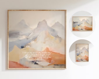 Digital DOWNLOAD Psalm 121, Mountains, Maker of Heaven and Earth, Landscape, Jesus Print Wall Faith Art, Christian Gift, Prophetic Painting
