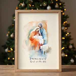 Cyfrowe POBIERZ Immanuel Bóg z nami, Emmanuel, Dzieciątko Jezus, Żłób, Baranek Boży, Boże Narodzenie, BiblePainting, Chrześcijańskie drukowane kartki świąteczne