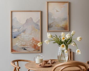 Digital DOWNLOAD Set of 2, Jeremiah 29v11, Psalm 121, Mountains, Landscape, Jesus Print Wall Faith Art, Christian Gift, Prophetic Painting