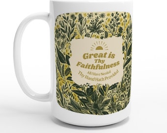 Groß ist deine Treue 15oz / 443,6 ml Keramikbecher. Goldene Hymnen. Gut für Geschenke. Christliche Weihnachten Geburtstagsgeschenk, Kunst, Druck Jesus