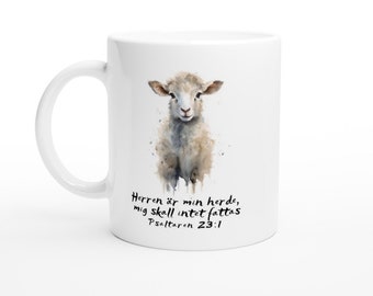 Swedish The Lord is My Shepherd Sheep Psalm 23v1 White 11oz Ceramic Mug. Herren är min herde,  mig skall intet fattas Psaltaren 23:1