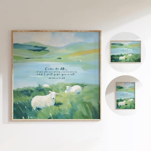 Digital DOWNLOAD Come To Me, Weary, I give you Rest, Shepherd, lie down, Psalm 23, Matthew 11v28, Sheep, Jesus, Christian Art Gift, Painting