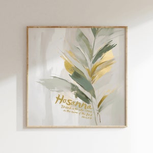 Digital DOWNLOAD Palm Sunday Hosanna Blessed is He who comes in the name of the Lord Palm Leaves Donkey Jesus Art Christian Gift Painting