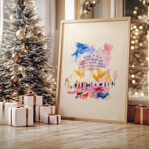 Digitale DOWNLOAD Eer aan God in de Hoogste, vrede op aarde, engelen, herders, Psalm 23, schapen, Jezus, christelijke afdrukbare kerstkaarten