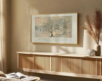 Digital DOWNLOAD Psalms 1 Tree Abstract Ratio 2x1 , Christian Panoramic Painting Wall Art, Abide, Word of God, Tree by River, Jesus Gift