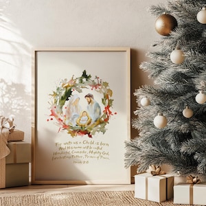 Digitaler DOWNLOAD Jesaja 9v6 Immanuel Gott Mit uns Baby Jesus Krippe Lamm Krippe Malerei Christian Druckbare Weihnachtskarten Poster Kirche