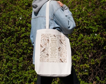 Look at the Birds of the Air Christian Tote Bag 100% Cotton Bible Verse Reusable Grocery Bag Matthew 6v26 Birthday Christmas Bird Lover Gift