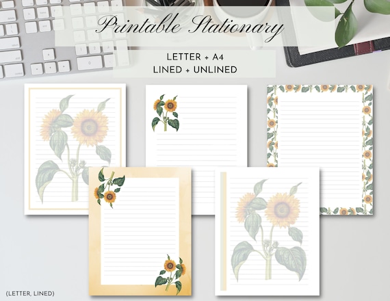 Printable Stationary Sunflower Theme Set of 10: Letter Size | Etsy