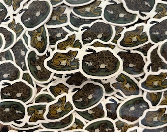 medieval linocut frog sticker