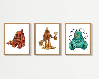 Set of three robot art prints