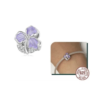 925 Silver Purple Iris Flower Charm fits Pandora bracelet