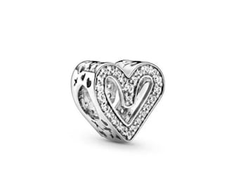 925 Silver PLATED Freehand Love Heart Charm fits Pandora bracelet