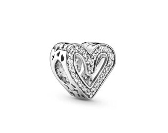 925 Silver PLATED Freehand Love Heart Charm fits Pandora bracelet