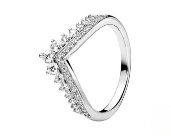 Silver Princess Wishbone Sparkle Ring like Pandora