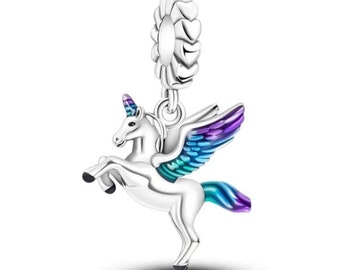 925 Silver PLATED Unicorn Charm fits Pandora bracelet