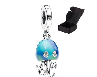 925 Silver Blue Jellyfish Dangle Charm fits Pandora bracelet