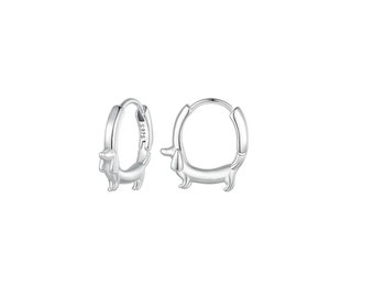 925 Sterling Silver Dachshund Sausage Dog Hoop Earrings