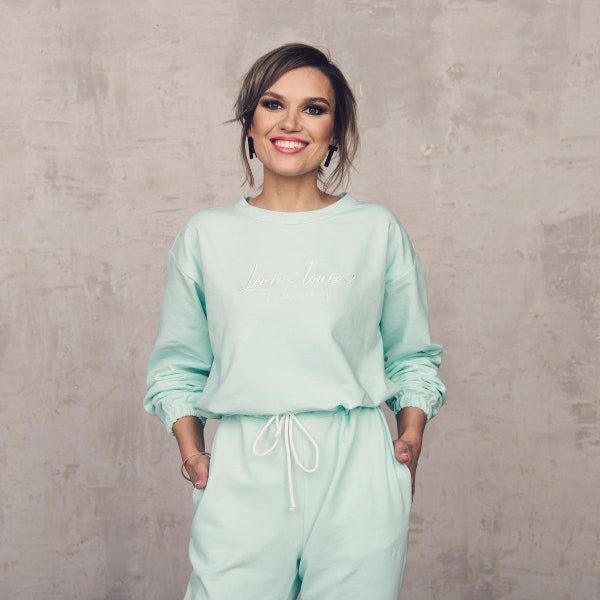 Mintgroene biologisch katoen casual jumpsuit voor dames, Livin'lovin' gaas met lange mouwen overall met zakken, dames vrijetijdskleding