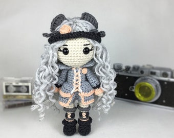 Crochet pattern doll Ray, amigurumi doll PDF tutorial, DIY doll crochet PDF pattern in English, cute crochet doll