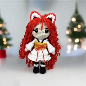 Crochet pattern doll Aki, amigurumi doll PDF tutorial, DIY doll crochet PDF pattern in English, cute kitsune doll