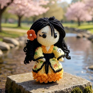 Crochet Geisha Doll Pattern PDF Amigurumi Japanese Doll Tutorial in English Oriental Kimono Doll Crochet Pattern for Beginners