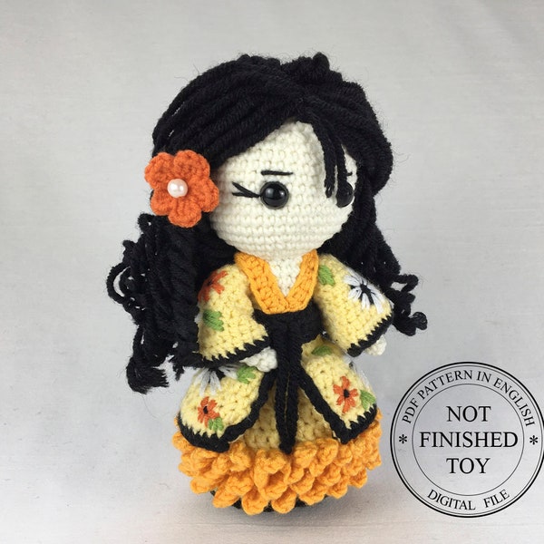 Crochet Pattern Doll Sakura, Amigurumi doll geisha, DIY doll crochet PDF pattern in English