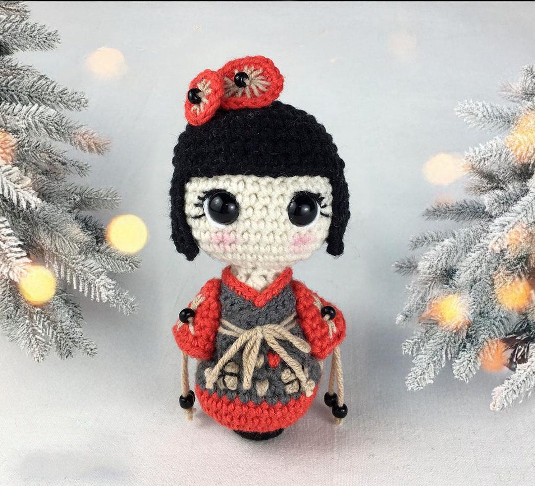 Kokeshi Crochet Pattern Doll, Amigurumi Keychain, Kokeshi Doll ...