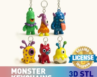 Llavero de monstruo imprimible en 3D (archivos STL): Charms articulados (archivos digitales)