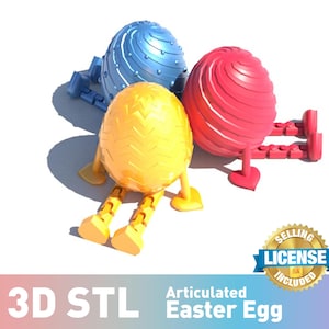 Jajko wielkanocne STL: elastyczna zabawka do siedzenia, przegubowa konstrukcja (pobranie cyfrowe)