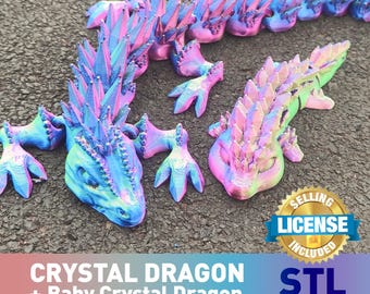 Drago di cristallo e cucciolo: file STL per stampa 3D articolata